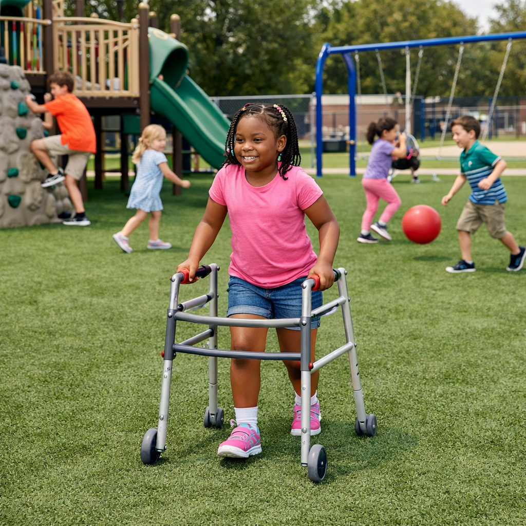 African American Girl on Synthetic Turf Playground